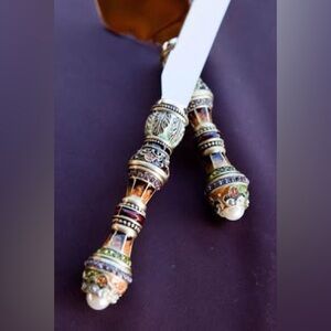 Tizo Designs Unique Ornate Jeweled Cake Server and Knife Set